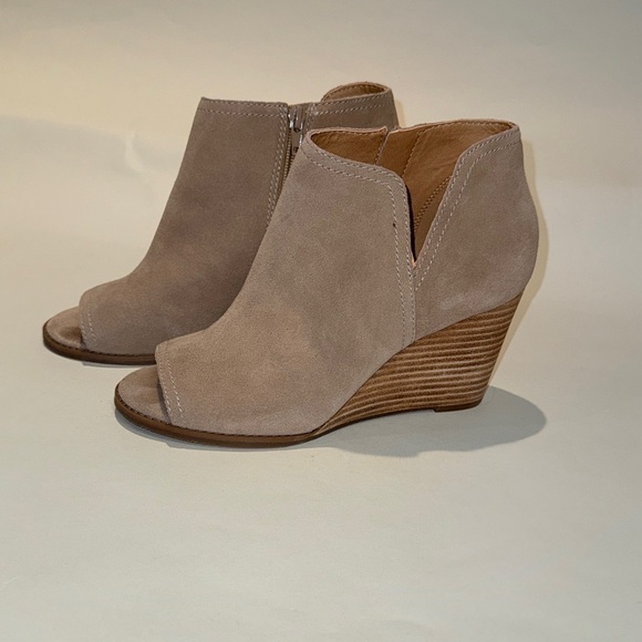 Lucky Brand Shoes - Lucky Brand Taupe Peep-Toe Wedge Booties